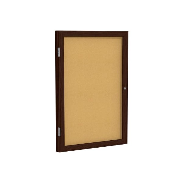 Ghent 1 Door Enclosed Bulletin Board - Natural Cork w/Walnut Frame - 36" x 24" PN13624K - main